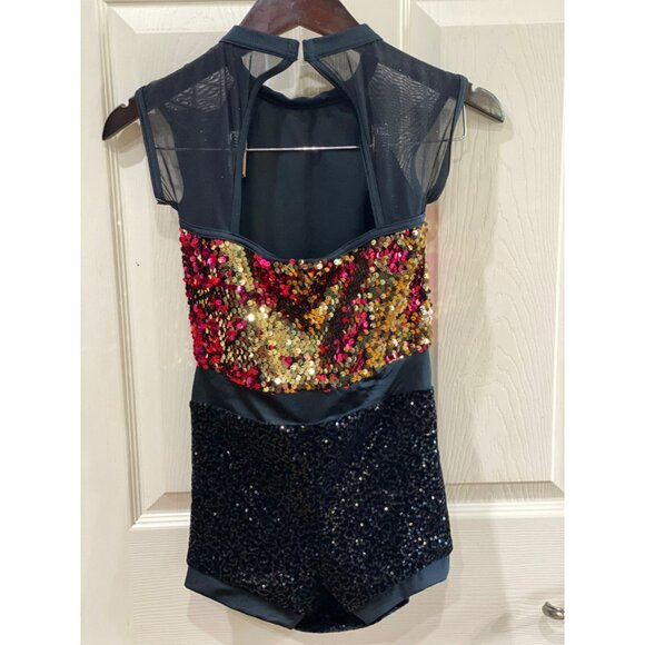 Jazz Hands by Weismann Girls Sequin Dance Costume Black/Red/Gold Size L - Picture 3 of 8
